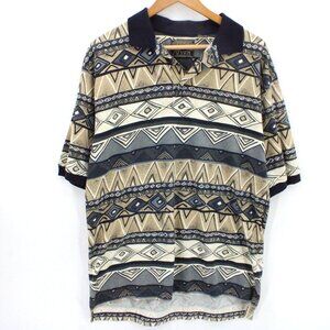 Vintage Pindle River Polo Shirt Mens Brown Western Patter All Over Print M 90s